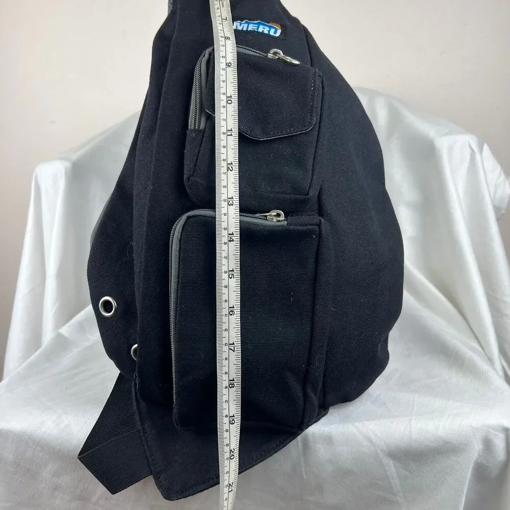 Meru Black Canvas Sling Crossbody Bag